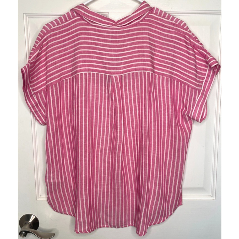 NWT Lucky Brand Women's Cotton Modal Button Down Short Sleeve Blouse Sz L Stripe - Picture 7 of 13